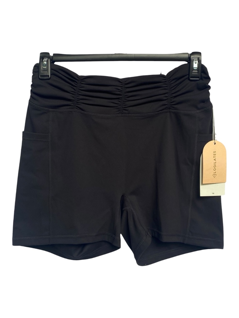 NWT Blogilates Biker Shorts Ruched Waist High Rise Pockets Black Plus Size 1X